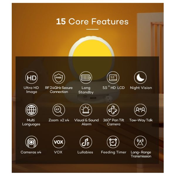 5.5 Inch 1080p Baby Monitor with Pan-Tilt Night Vision and Two-Way Audio