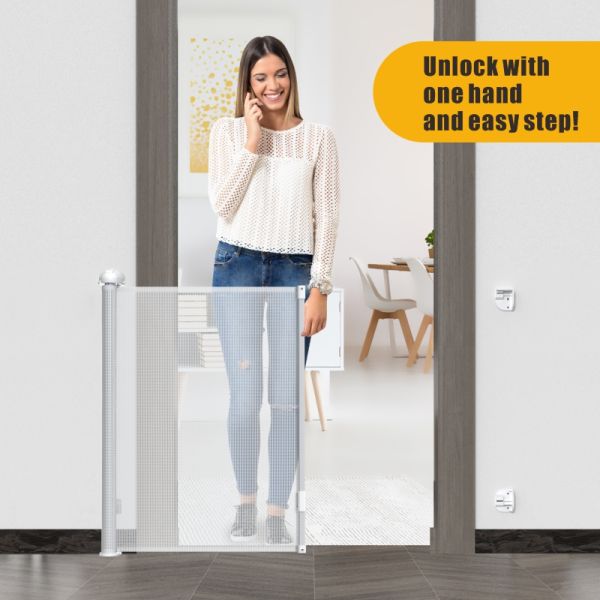 Double Secure Retractable Baby Gate 55"-118" Super Wide EN1930