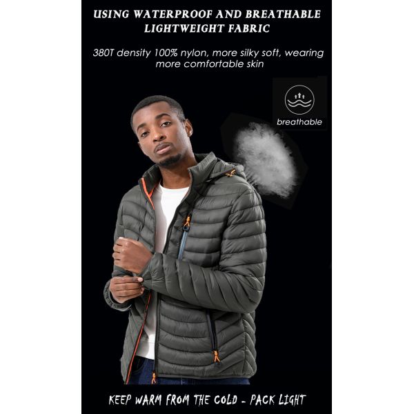 New men's autumn winter down jacket lightweight casual warm long sleeve cotton waterproof windproof coat with a detachable hood