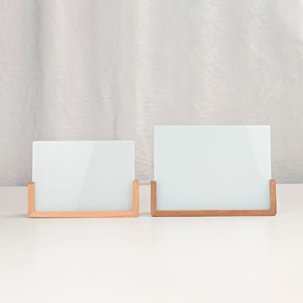Durable Tabletop Sublimation Glass Photo Frame With Wooden U Shaped Base Custom Printing Tempered Glass Picture Frame