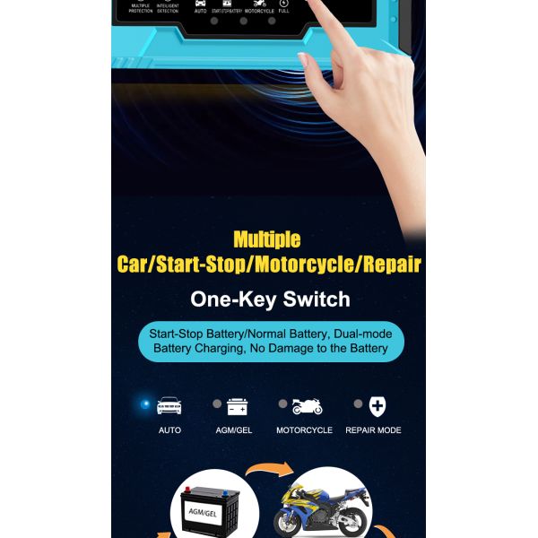 Smart 7-Stage Lead-Acid Battery Charger 12V/24V 6A for Car Motorcycle Truck Vehicle 125W Output Power
