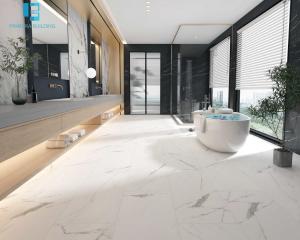China Click Spc Carrara Marble Vinyl Flooring Antislip Interlocking wholesale