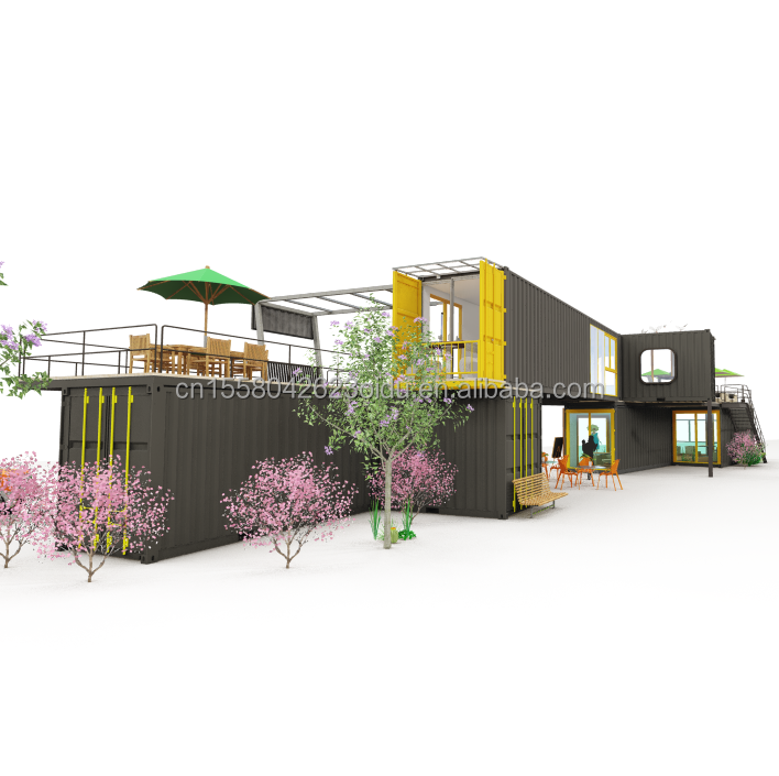 Outdoor Restaurant Cafe Bar Container House 40FT Modern Design with Galvanized Steel Square Tubes