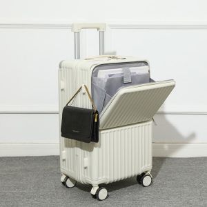China Multi-Functional Cabin-Size ABS Front-Opening Suitcase - (White, 20-inch) | Luggage | Innovative Front-Opening Design | Hidden Cup Holder travel wholesale