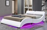 King Size Soft Upholstered Bed Frames PU Synthetic Leather Curve Shape With LED