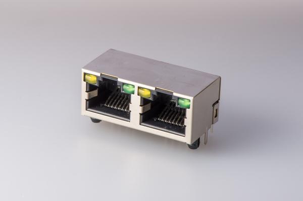 Quality Shielded RJ45 Modular Jack Rj45 Female To Female Connector 8P8C 2 Port  With LED Gold Plated for sale