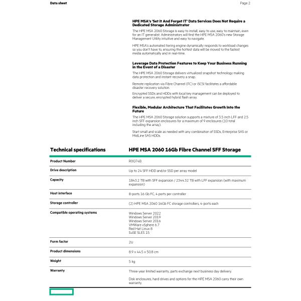 HPE MSA 2060 16Gb Fibre Channel SAN Storage System