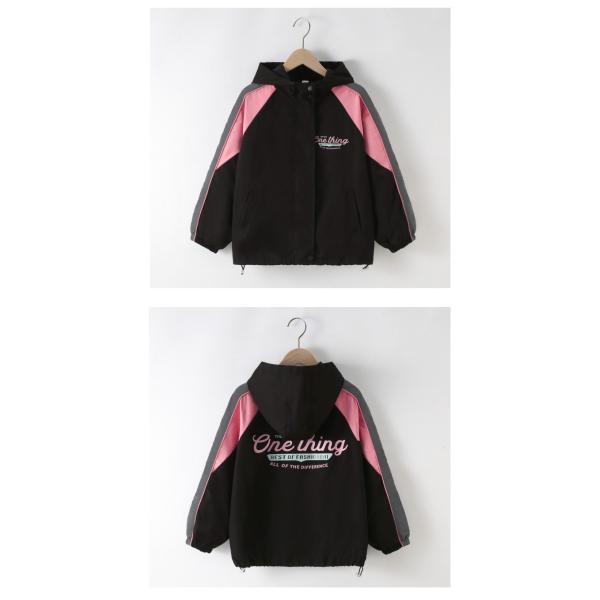 Black Monogrammed Print Childrens Spring Clothes Aged 4-16 Girls Hoodie Jacket