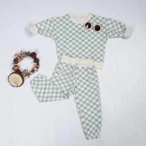 China French Terry Pullover Sweat Shirt 230gsm Children'S Play Set With Checkered Print on sale