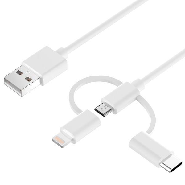 Quality Pvc 3 In 1 USB A To Micro Type C 1m 3ft Lightning Multi Cord Charger for sale