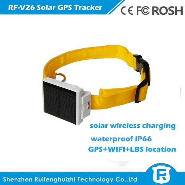 Quality Waterproof solar power gps anamal tracker with sos alarm,anti-remove alarm rf-v26 for sale