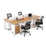 Four Person Use MDF Particle Board Tables / Workstation Dark Wood Computer Desk
