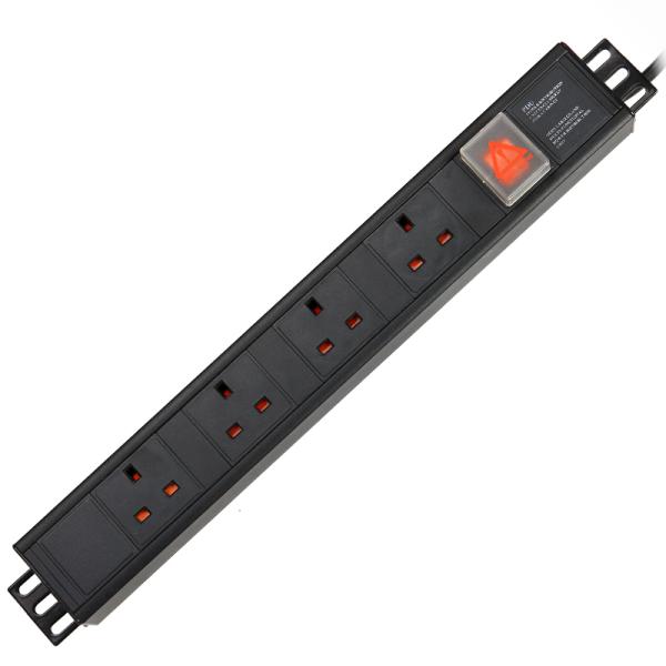 4 Way UK Type PDU Extension Socket With On/Off Switch, Surge