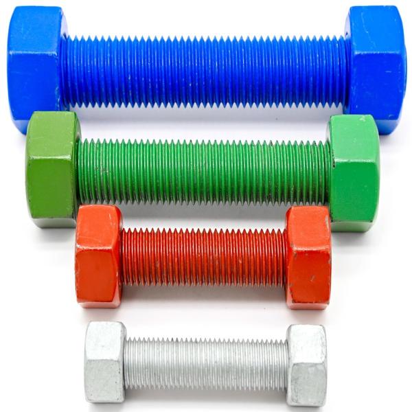 Quality 1/2" X 70 mm B7 / A194 Gr. 2h Fluorocarbon Coating Stud Bolts Nuts 2 Pcs HDG Finish for Heavy Duty Applications for sale