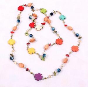 China Bohemian cross-color semi-precious jewelery mixed ethnic sweater chain necklace LuoShi wholesale