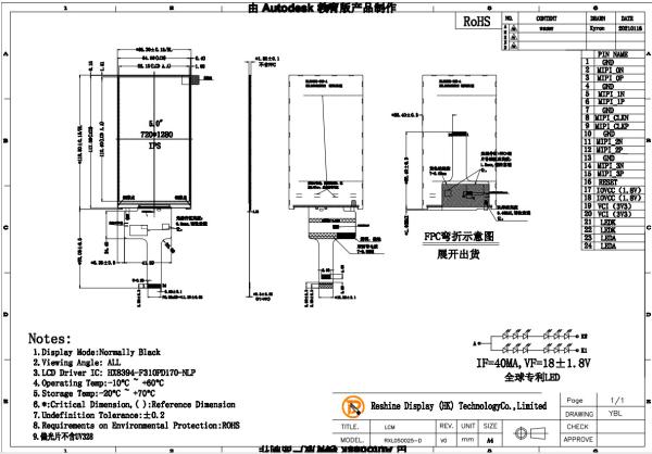 Quality Vertical 720x1280 Standard TFT LCD Display IPS Viewing Angle MIPI for sale