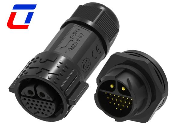 30A DC Waterproof Data Cable Connector IP67 20 Pin Self Locking Multi Core