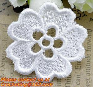 China white flower Embroidery Lace patch motif applique trim headband hair bow garment clothing on sale