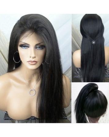 Quality Straight Natural Black 100% Premium Virgin Human Hair Lace Front Wig 180%  Density With Bundles for sale