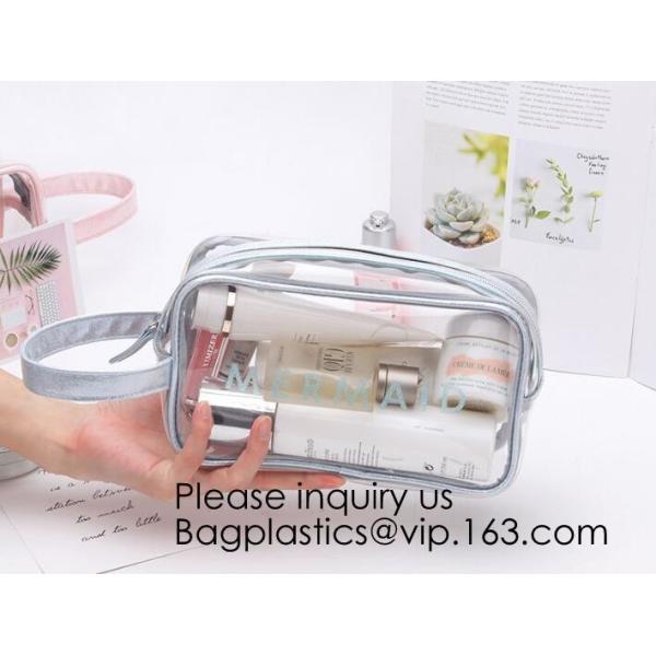 Eco ladies cosmetic bag PU leather pvc cosmetic pouch,Reusable Ladies Girls Clear Transparent PVC Cosmetic Pouch