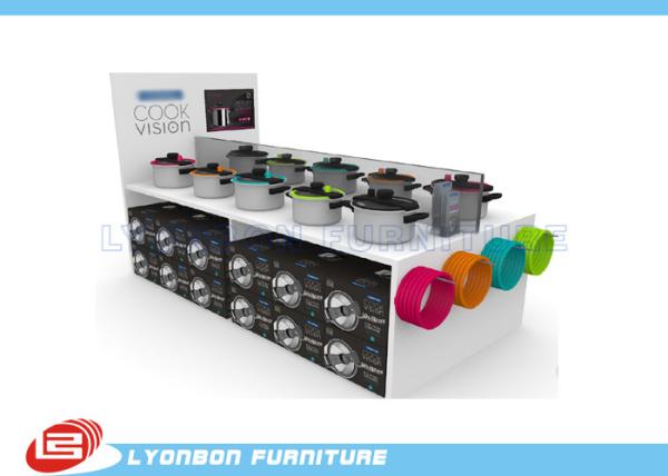 Quality white cookware display for cooking pots with digital LED screen for ADS broadcasting for sale