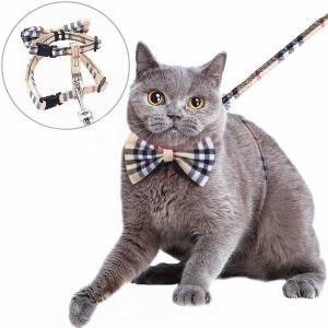 China Nylon Webbing Adjustable Cat Harness Kitty Rabbit Plaid With Removable Bowtie wholesale
