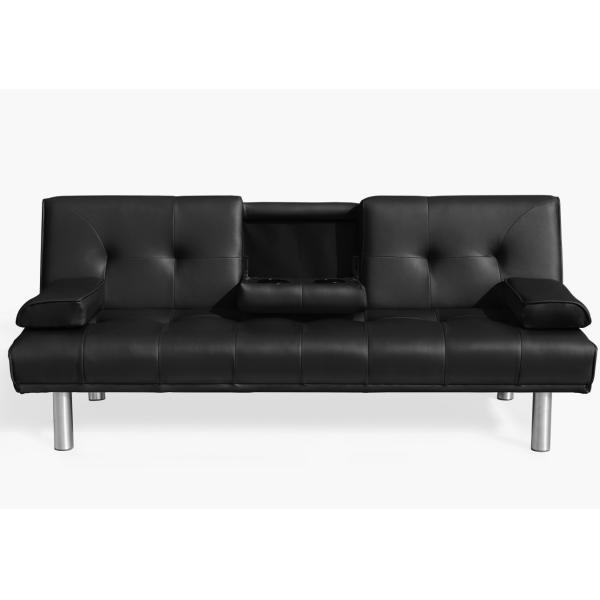 Faux Leather Three Seater Foldable Sofa Bed With Cup Holder And Bluetooth Speaker
