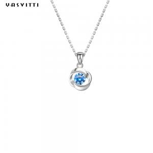 China Luxury Geometric Sterling Silver Necklace Blue Topaz Stone Pendant Necklaces Jewelry​ wholesale