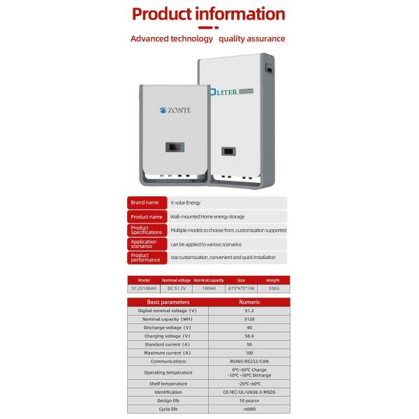 Lithium Solar System Battery Power Supply for Waterproof 5 Degrees Electric Low Pressure-Wall Mounted White Electrical Renewable Energy Storage
