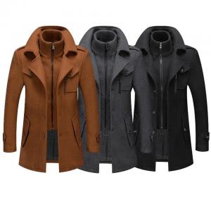 China                  Autumn and Winter New Men&prime;s Double Collar Woolen Warm Plus Size Long Coat Windproof Jacket for Men              wholesale