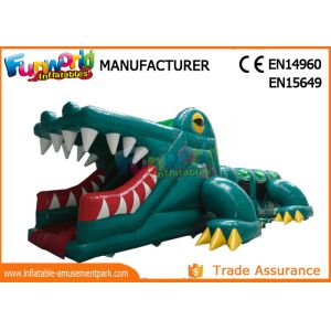 China Green Shark Inflatable Obstacle Course Tunnel / Assault Course Bounce House wholesale