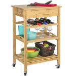 Wooden Kitchen Food Tray Trolley Cart with Wheels Prices Bamboo Home Furniture