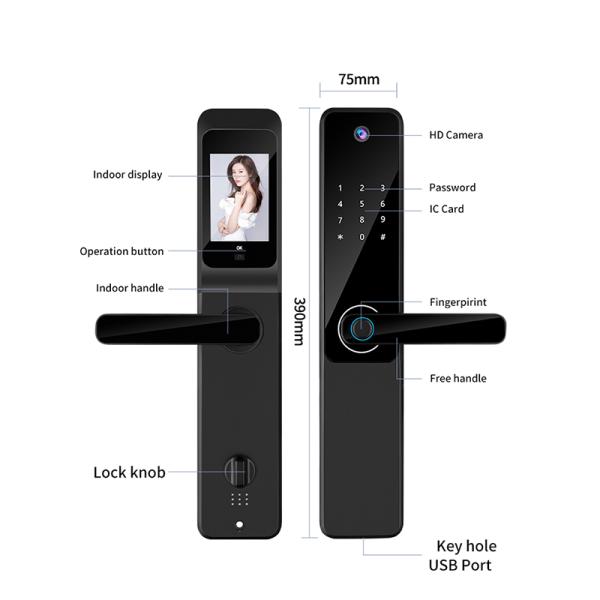 Tuya APP Remote Control Smart Door Lock Indoor HD Screen Wide Angle Camera With Doorbell