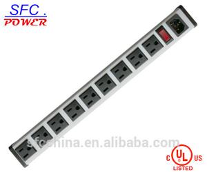 China IEC 60320 Inlet C14 POWER STRIP, NEMA 5-15R 9 OUTLETS, VERTICAL RACK / SURFACE MOUNT, METAL ENCLOSURE, D.P. CIRCUIT BREAKER, wholesale
