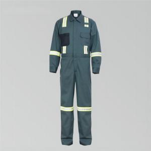 China 88 Cotton 12 Nylon Green Safety Coverall Suit Safety Work Clothing With Reflector wholesale