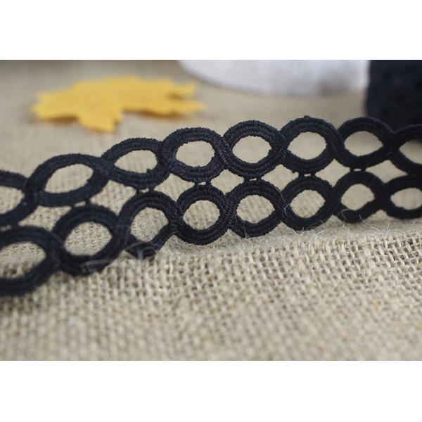 Polyester Hollow Out Water Soluble Black Lace Ribbon Trim Double Oval Pattern