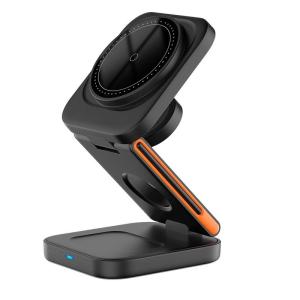 China Mobile Phone Stand 3-in-1 Foldable Magnetic Wireless Charger with Over-Charging Protection and USB-Type C Input Port wholesale