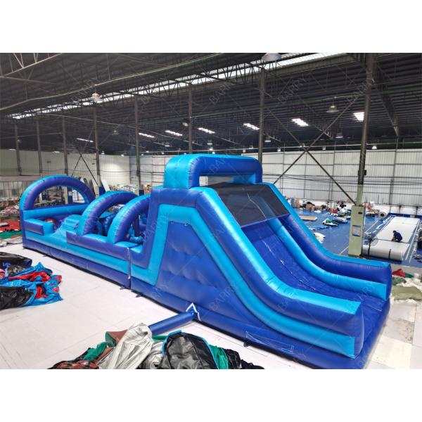 Commercial Blue Modern Bounce House Inflatable Obstacle Course With Slide For Adults Kids