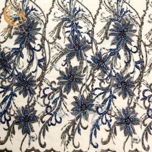 China Classy Sequined Beaded Bridal Embroidery Lace Fabric By The Yard on sale