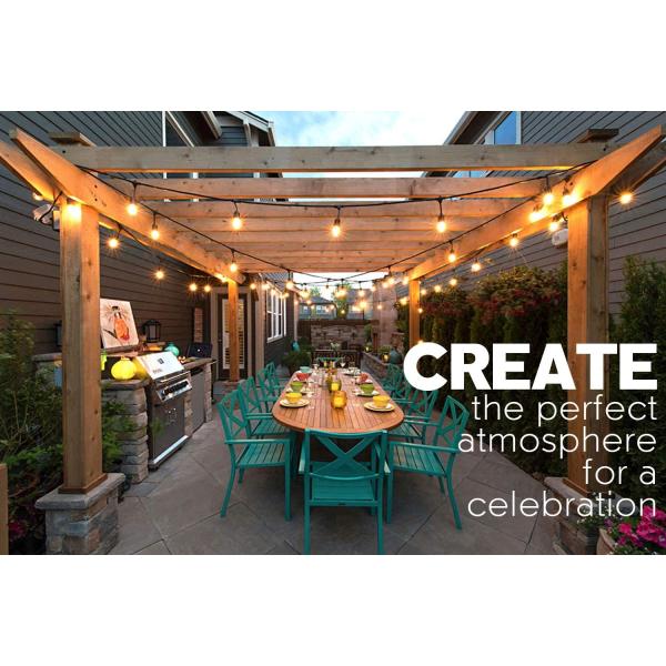 44Ft Garden 15 Bulbs LED Solar Outdoor Bulb String Lights