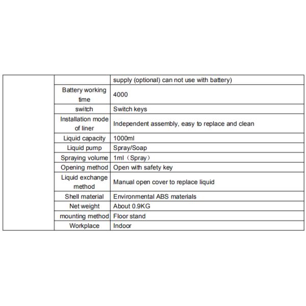 Liquid Disinfectant 1000ML Auto Soap Dispenser 1.5V Battery
