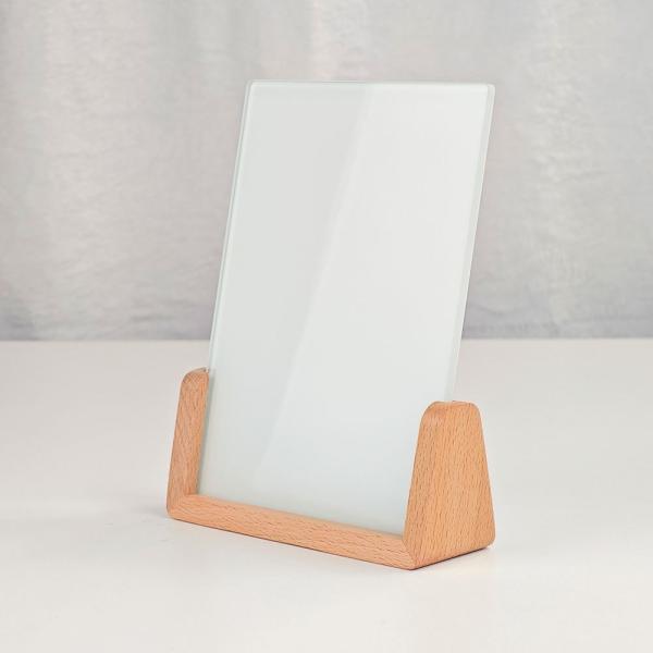 Durable Tabletop Sublimation Glass Photo Frame With Wooden U Shaped Base Custom Printing Tempered Glass Picture Frame
