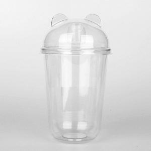 China Clear Pet Plastic Dessert Custom Printed Plastic Cups , Disposable Party Cups Bear Ear Dome Lids on sale