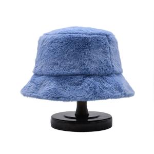 China Women Autumn Winter Bucket Hats Plush Soft Warm Panama Caps Lady Flat Top Fishing wholesale
