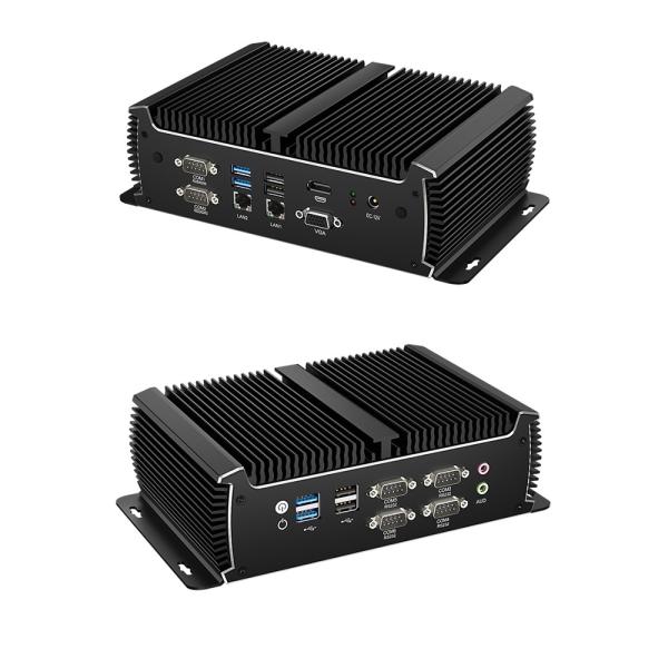 Quality Black Fanless Industrial PC Mini Computer Intel Core Dual LAN Dual Display Asynchronous Output 1135G7U for sale