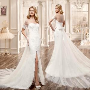 China New Arrival Romantic White Mermaid Wedding Dresses Perspective Lace Slim Waist Dress wholesale