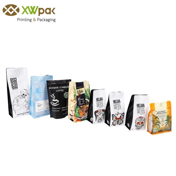 Zip Lock Flat Bottom Coffee Packing Bags With Valve Custom Printed