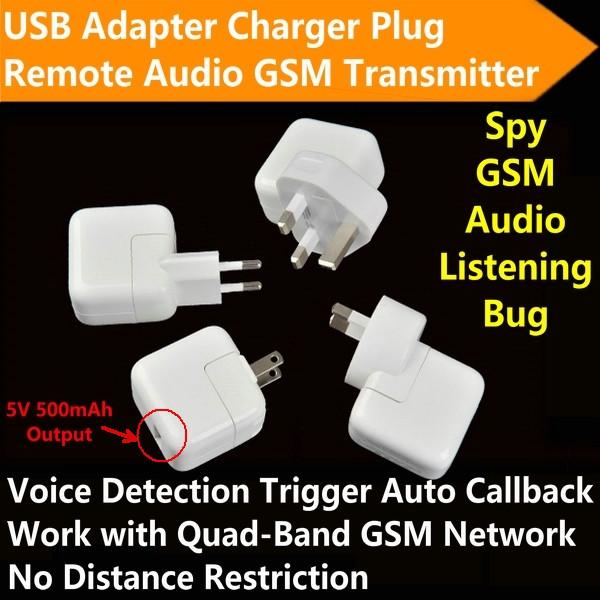 Mini AC Adapter Charger US/EU Plug Hidden Spy GSM SIM Remote Audio Transmitter