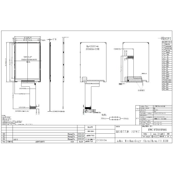 RoHS 320x480 Touch TFT Display , Mipi Interface Industrial Touch Display