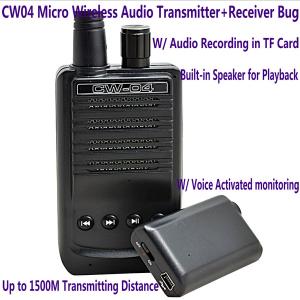 China CW04 Mini Wireless Remote Audio Transmitter Receiver Spy Bug W/ Voice Recording in TF Card on sale